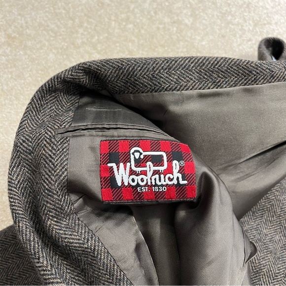 Woolrich Blazer Sport Coat Mens 44L Brown 2 Button Pure Wool Herringbone - Picture 4 of 12